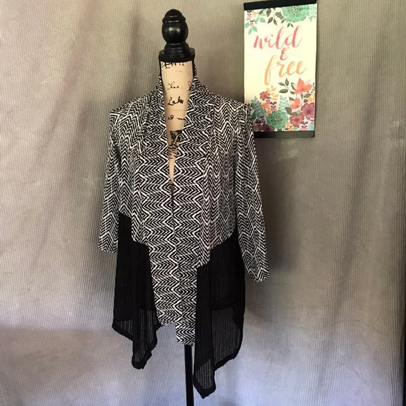 CHICO'S black white mesh kimono light cardigan 0X - Picture 1 of 14